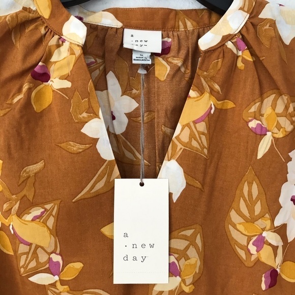 New! Bohemian Peasant Orange Rust Floral Tropical Top Blouse - Picture 6 of 11